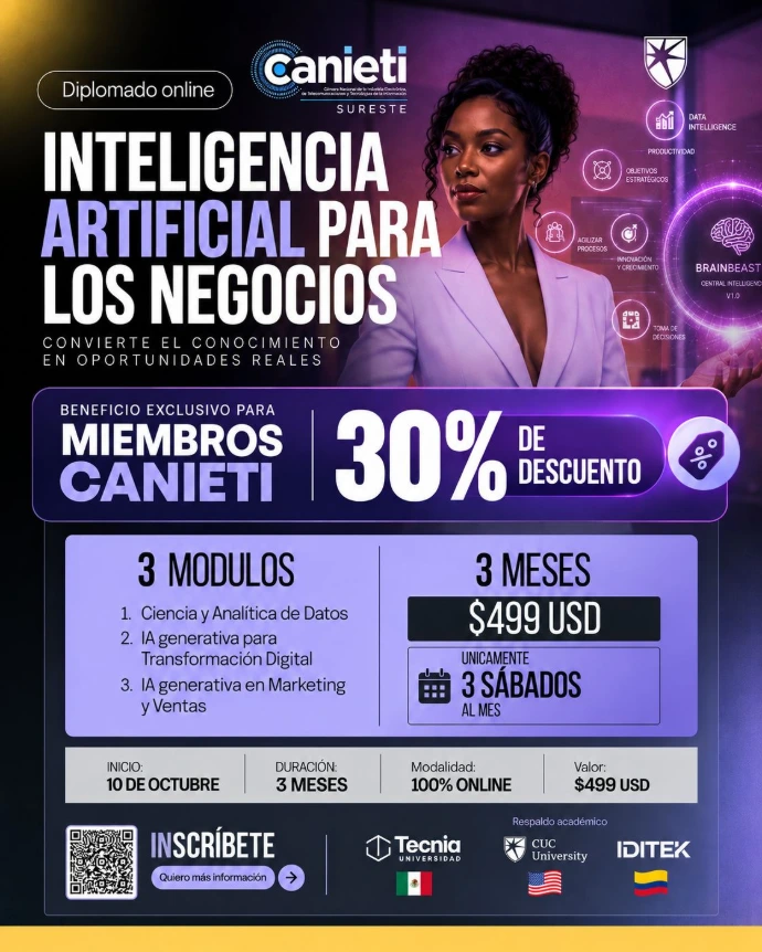 Flyer del Diplomado Internacional en Inteligencia Artificial para los Negocios